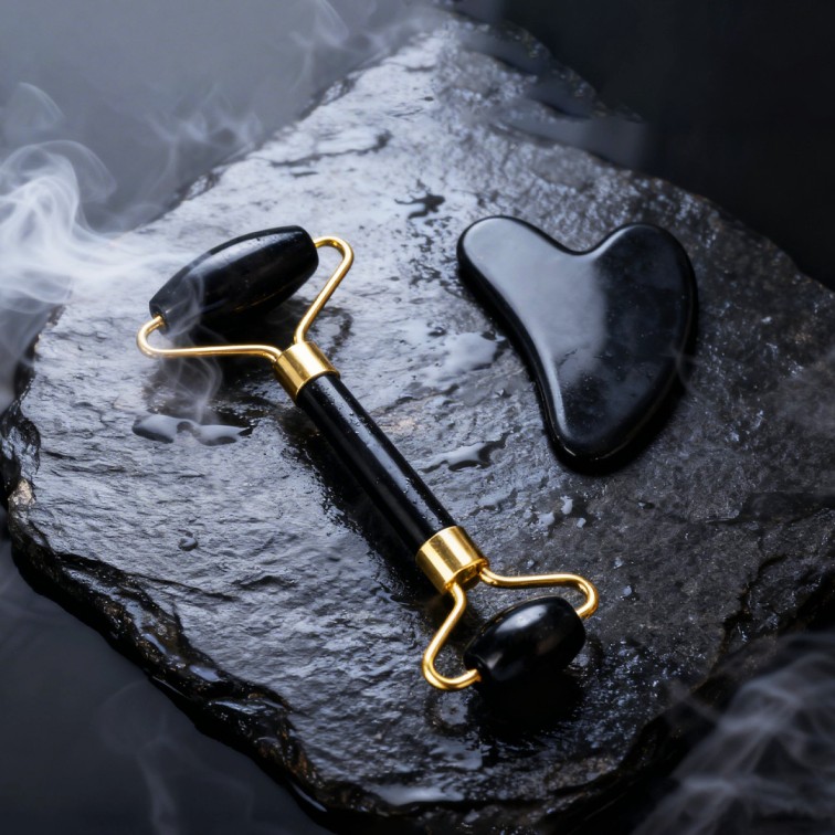 Jade Roller Gua Sha Set - (Black Colour)